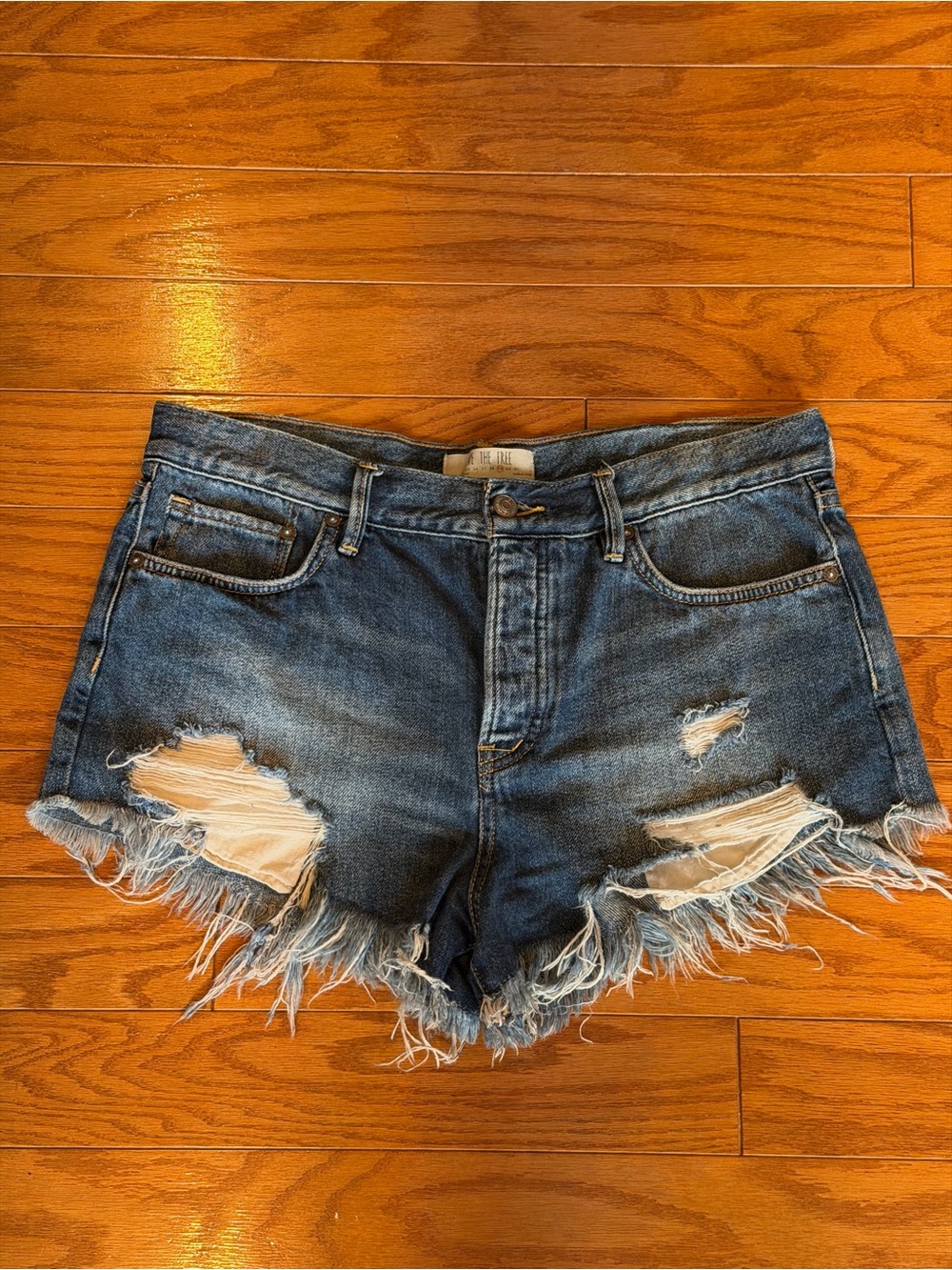We The Free Distressed Frayed Hem Denim Shorts - Blue